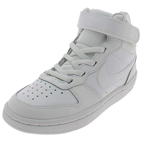 Nike Boys Court Borough Mid 2 Leather Sneakers Athletic Shoes 11 Big Kid White/White