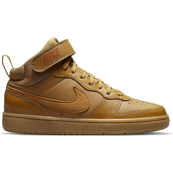 Nike Boys Court Borough Mid 2 Leather Sneakers Athletic Shoes 4 Big Kid Wheat/Wheat/Black