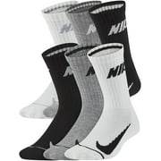 Nike Boys Cushioned Crew Socks 6 Pack Black/Grey/White 5-7