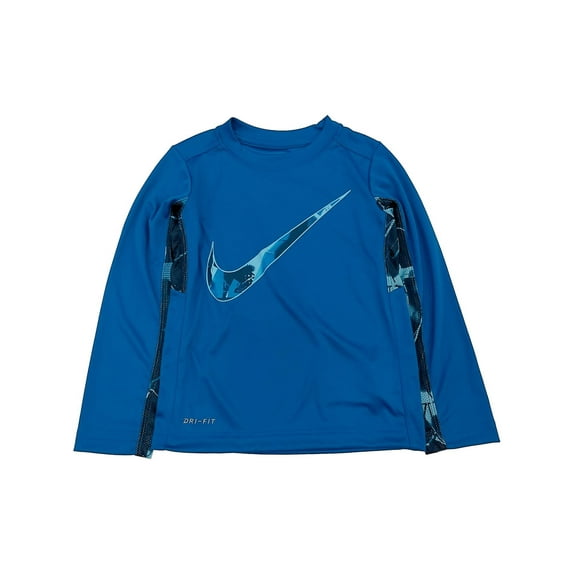Nike Boys Dri-Fit Blue Spray Painted Swoosh Long Sleeve Tee Shirt X-Small 4