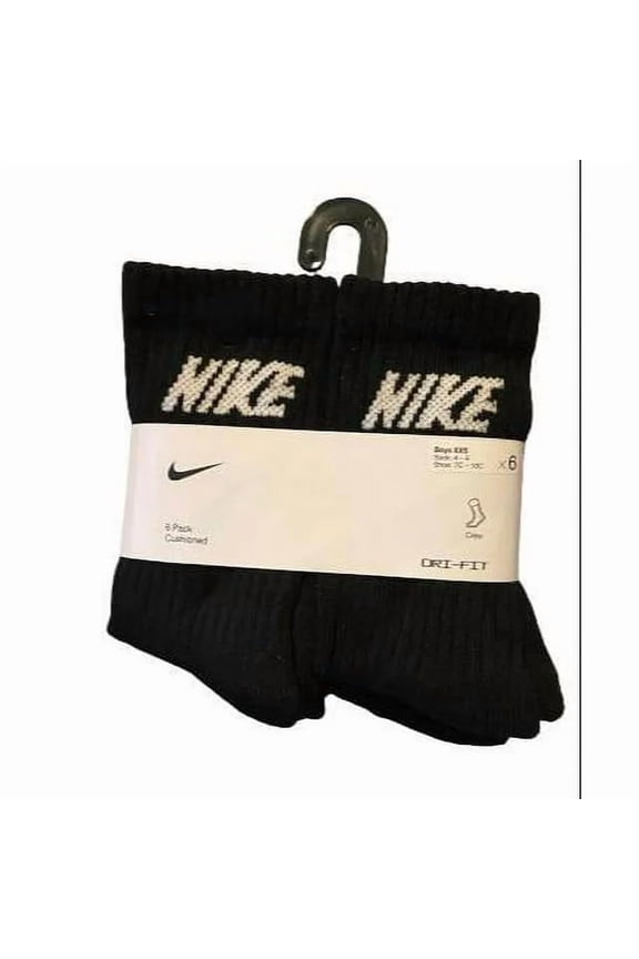 Boys Dri-Fit Crew Cushioned Black Socks 6 Packed Size XXS Shoe Size 7-10C
