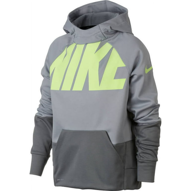 Nike Therma Boys Training Hoodie Grey Volt Yellow 899627 023 Large