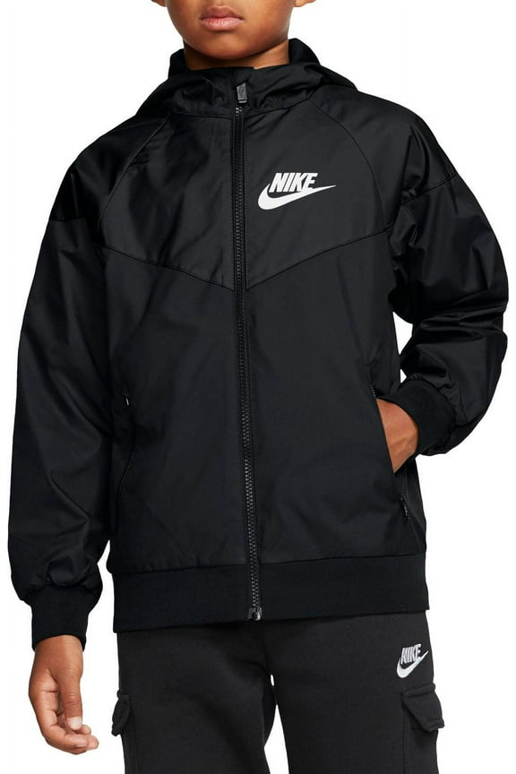 Boys' Windrunner Jacket (Black/Black/White, XS)