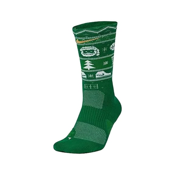 Nike Elite Christmas Socks Crew Med Clover/White/Club Gold (Men 8-12 Women 10-13