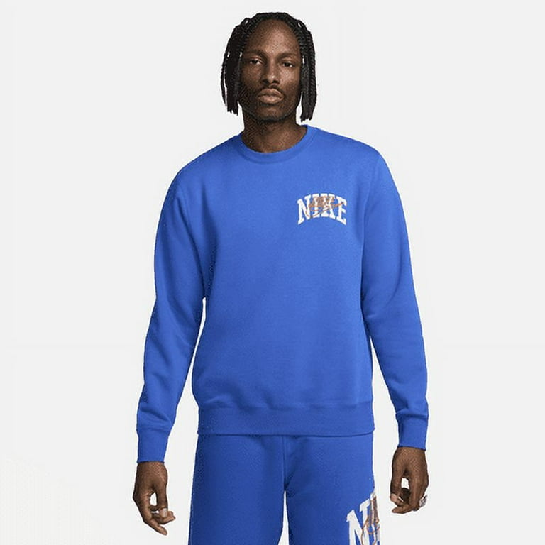 Nike Club Fleece Men s Long Sleeve Crew Neck Sweatshirt Color Game Royal Safety Orange Size M Walmart