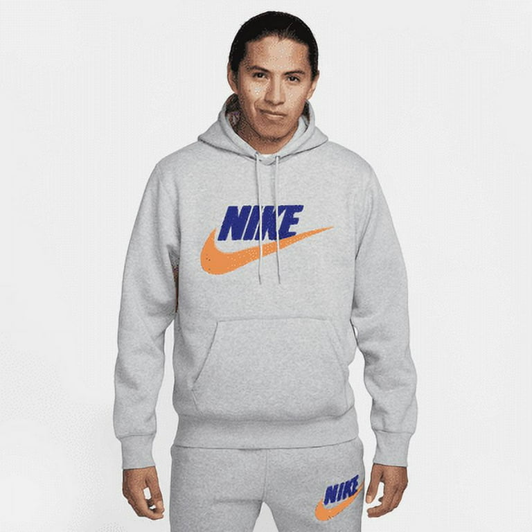 Nike Club Fleece Men s Pullover Hoodie Color Dark Grey Heather Light Smoke Grey Safety Orange Size XL Walmart