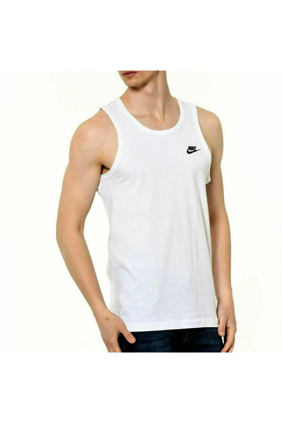 Club Men's Embroidered Logo Standard Fit Tank Top White/Black Size L
