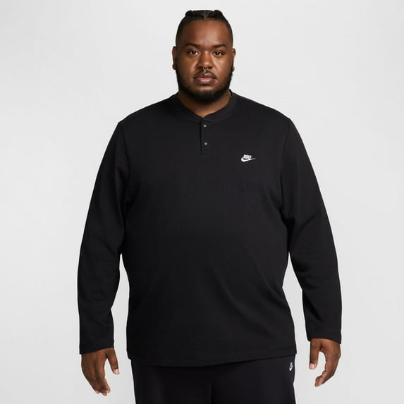 Nike Club Men's Long-Sleeve Henley Color: Black/Black/White Size: XL