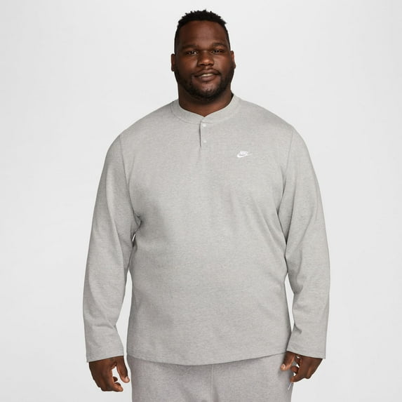 Nike Club Men's Long-Sleeve Henley Color: Dark Grey Heather/Light Smoke Grey/White Size: L