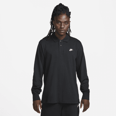 Nike Club Men's Long-Sleeve Knit Polo Color: Black/White Size: M