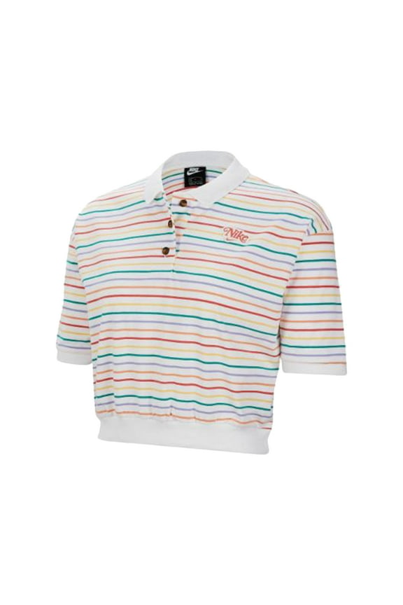 Cotton Striped Cropped Polo Womens Active Shirts & Tees Size Xl, Color: White/Multi