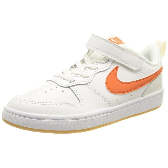 Nike Court Borough Low 2 Boys Casual Shoe BQ5448-114 White/Orange-Summit WHI, Size 6