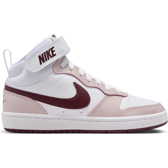 Nike Court Borough Mid 2 Big Kids' Shoes (CD7782-118, White/Platinum Violet/Burgundy Crush) Size 6