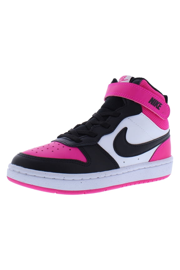 Court Borough Mid 2 Leather PS Girls Shoes Size 11, Color: White/Black/Fierce Pink