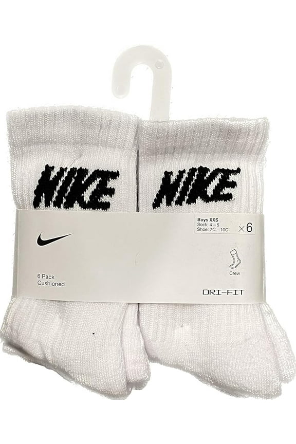 Cushioned Crew Socks White Name in Black, Cushioned 6 Pack