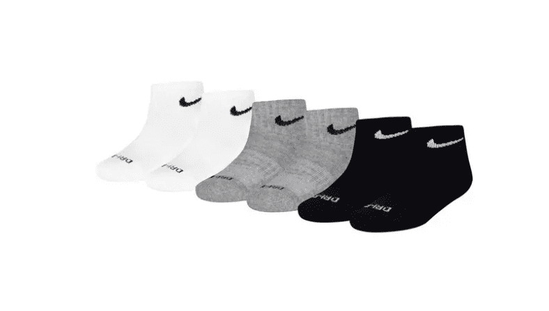 Nike Dri-FIT 6-Pack Quarter Length Socks - Black/White Youth 10C-3Y, Cushioned, Breathable, Moisture-Wicking Athletic Socks
