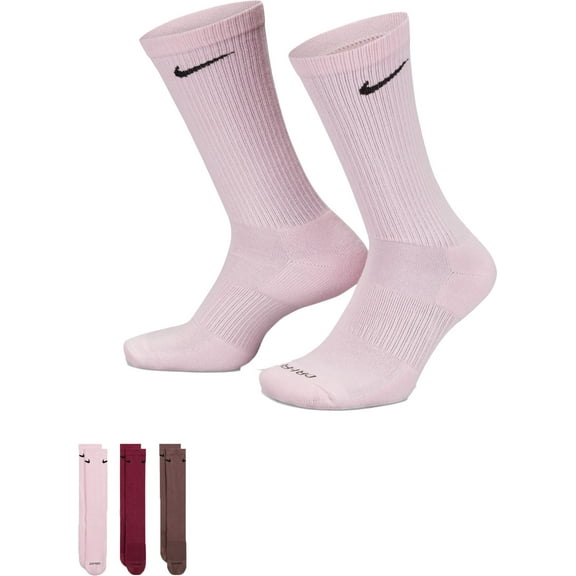 Nike Dri-FIT Everyday Plus Cushion Crew Socks - 3 Pack (Pink/Rosewood/Plum, M)