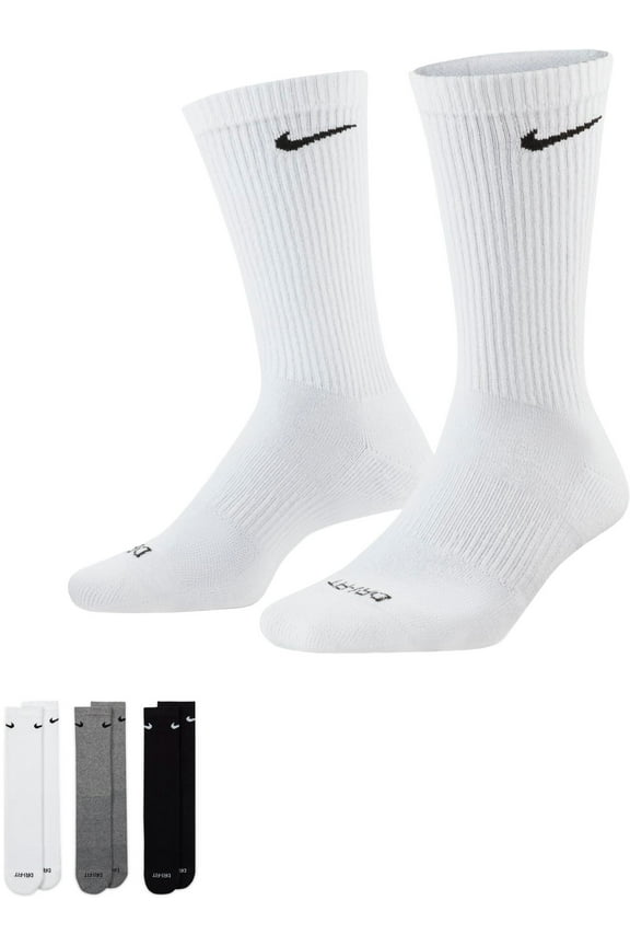 Dri-FIT Everyday Plus Cushion Crew Socks - 3 Pack (White/Black/Gray, XL)