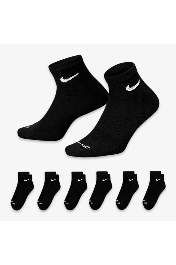 Dri-FIT Everyday Plus Cushioned Mid Training Quarter Ankle Socks (6 Pack) Black SX6899-010