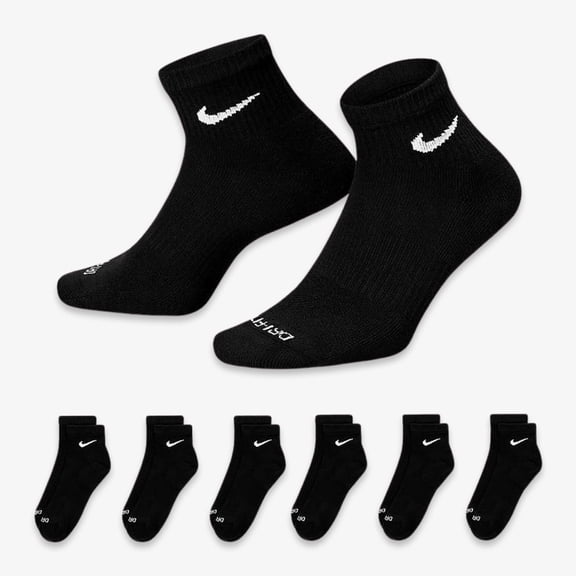 Nike Dri-FIT Everyday Plus Cushioned Mid Training Quarter Ankle Socks (6 Pack) Black SX6899-010