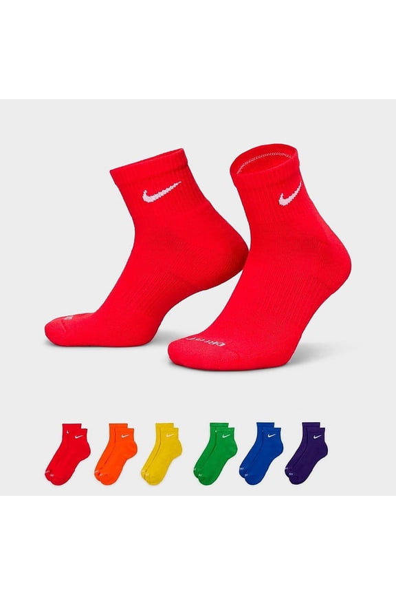 Dri-FIT Everyday Plus Cushioned Training Ankle Socks - 6 Pack - Size Large - Colorful