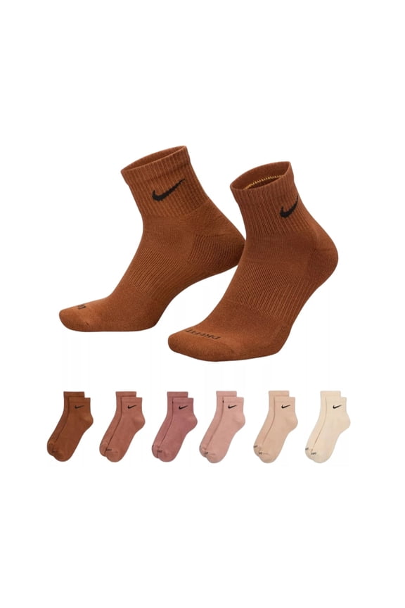 Dri-FIT Everyday Plus Cushioned Training Ankle Socks - 6 Pack - Size Large - Mineral Clay
