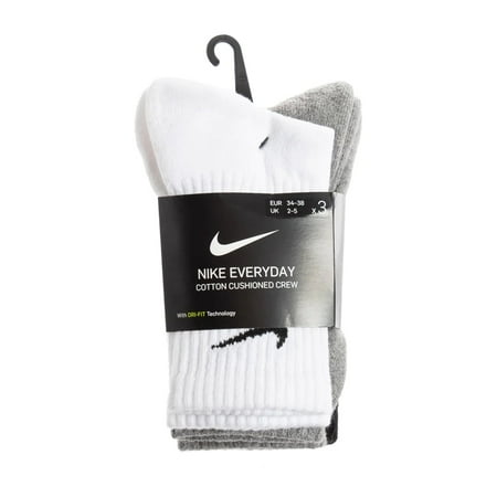Nike Dri-FIT Poly-Cotton Crew Socks, Plain Colors, 3 Pairs Pack