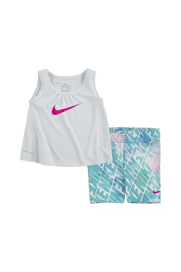 Dri-FIT Studio Tank Top & Bike Baby Girls Clothing Set Size 4T, Color: White/Multi