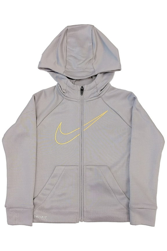 Dri-Fit Boys Gray & Yellow Pixel Swoosh ZipHoodie Sweatshirt Jacket L(7)