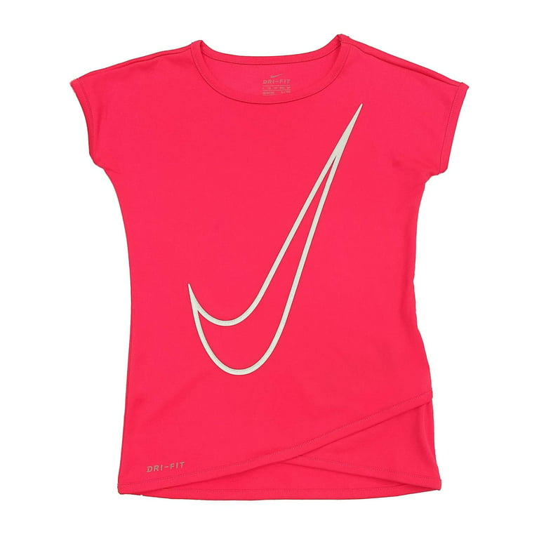 Nike Dri-Fit Girls Silky Coral Pink Swoosh Athletic T-Shirt Work Out Shirt  M (6)