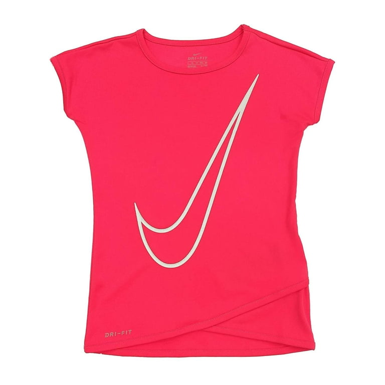 Nike Dri-Fit Girls Silky Coral Pink Swoosh Athletic T-Shirt Work Out Shirt  M (6)