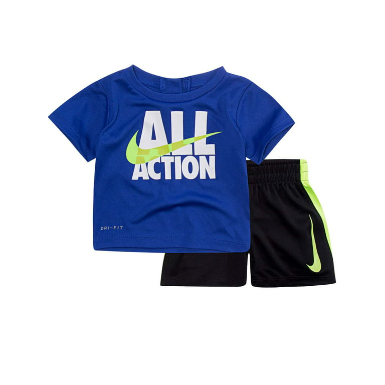 Nike Dri-fit Boys Outfit Blue All Action Shirt & Black Athletic Shorts Set M