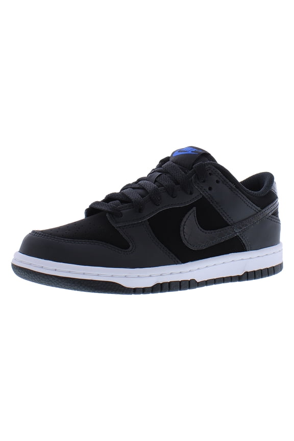 Dunk Low SE Leather GS Boys Shoes Size 7, Color: Black/Black/White/Game Royal