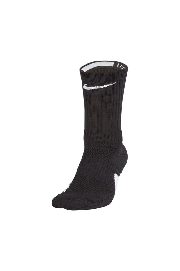 Elite Basketball Crew Socks (Black/White/White, Medium)