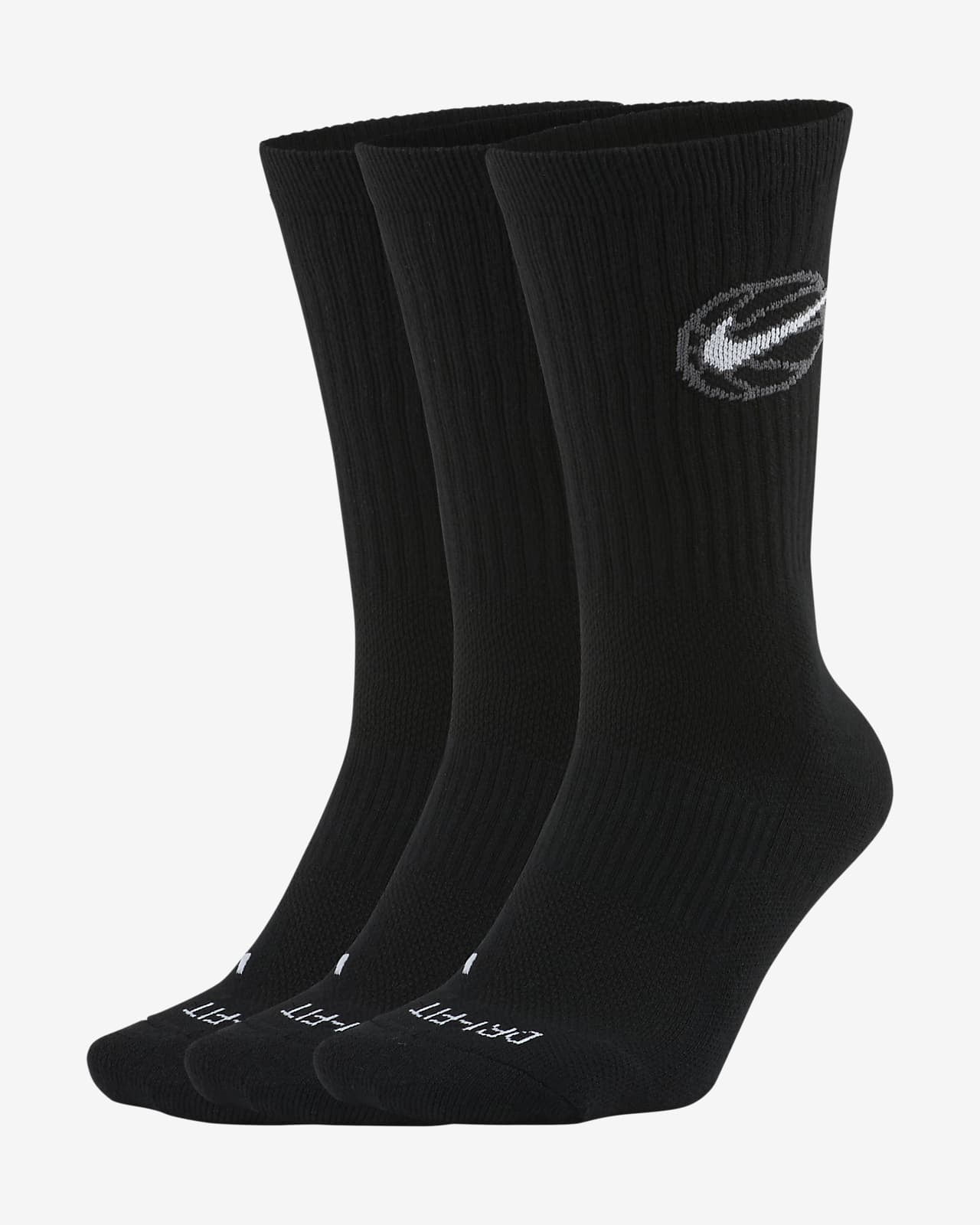 Nike Elite Everyday Black - Crew 3 Socks - Pack DA2123 L Gray - 8-12 / Basketball Dri-Fit 010 Swoosh Sz
