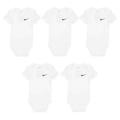 Nike Essentials Baby (0-9M) 5-Pack Bodysuit Set Color: White Size: 9M