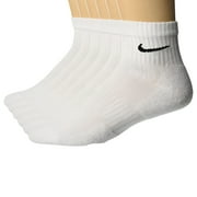 Nike Everyday Cotton Cushioned Ankle Quarter 6 Pair Socks with DRI-FIT Technology, White, Large