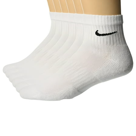 Nike Everyday Cotton Cushioned Ankle Quarter 6 Pair Socks with DRI-FIT Technology, White, Large