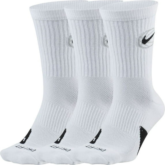 Nike Everyday Crew Basketball Socks - 3 Pack (White, XL)