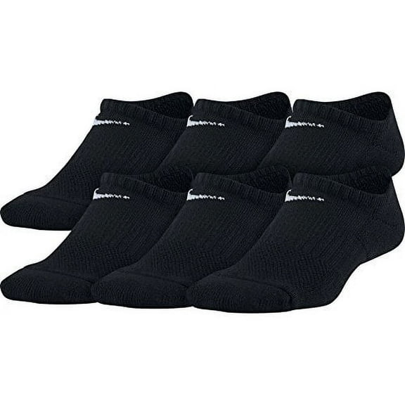 Nike Everyday Cushioned No-Show Socks 6-Pair Boys Athletic Socks Size 5/7, Color: Black/Black