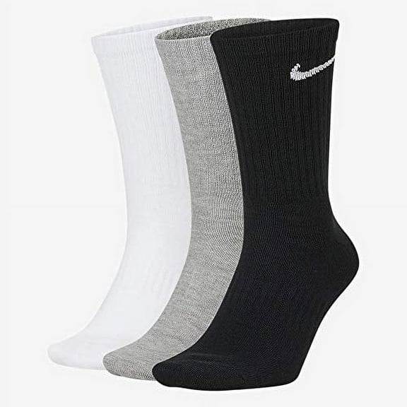 Nike Everyday Lightweight Crew Socks 3 Pair Black/ White/ Gray Large SX7676-901