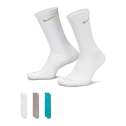 Mens Nike 3-Pack Everyday Plus Dri-FIT Cushion Crew Training Socks Color Green Gray White Size 8-12