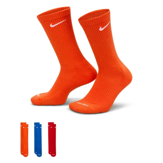 Men's Nike 3-Pack Everyday Plus Dri-FIT Cushion Crew Training Socks Color: Orange Royal Red Size: 8-12