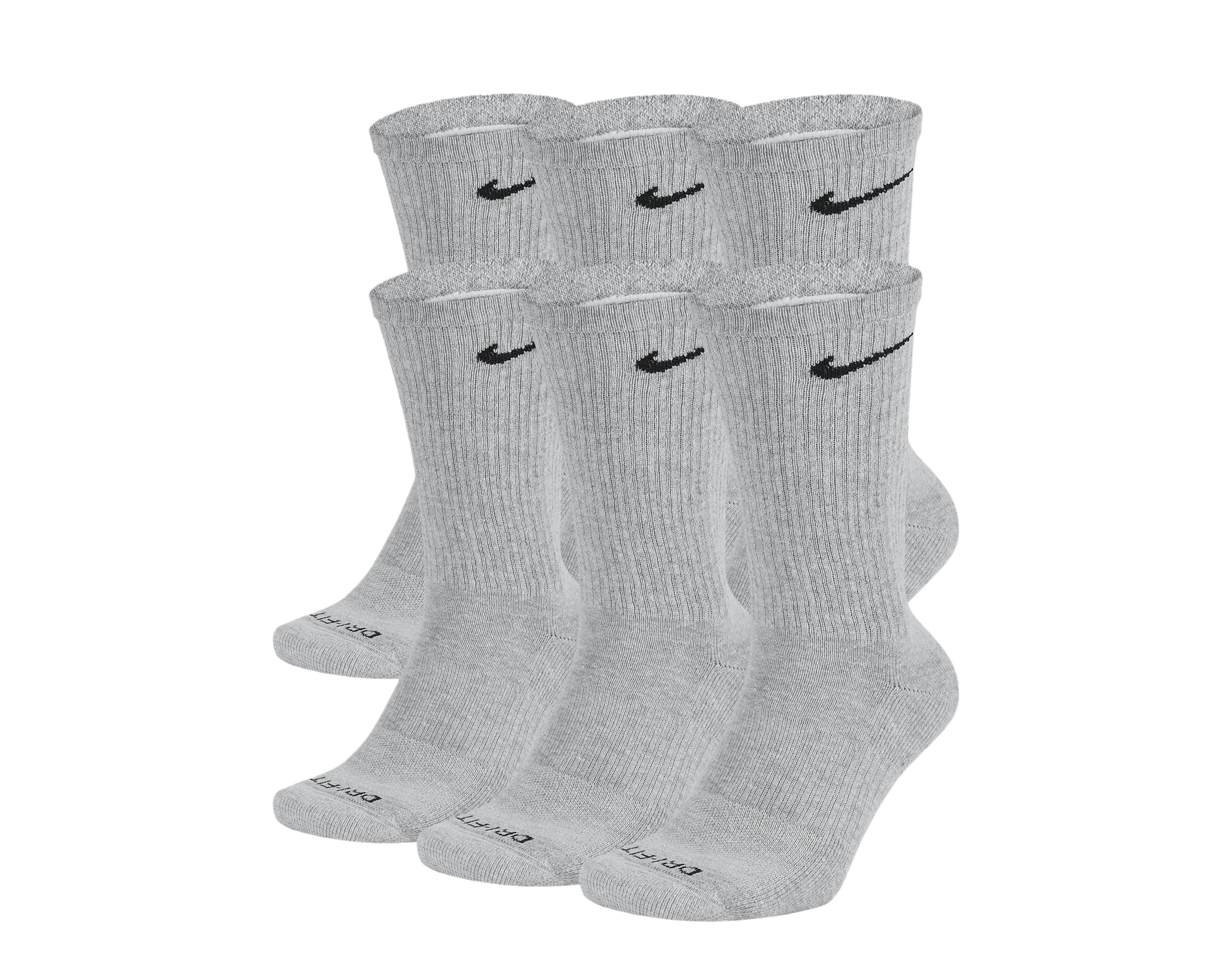 Nike Everyday Plus Cushion Crew Grey/Black Socks - 6 Pair Pack SX6897-063  Men's Large 8-12 