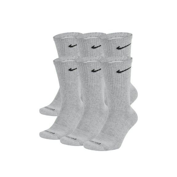 Nike Everyday Plus Cushion Crew Grey/Black Socks - 6 Pair Pack SX6897-063 Men's Large 8-12