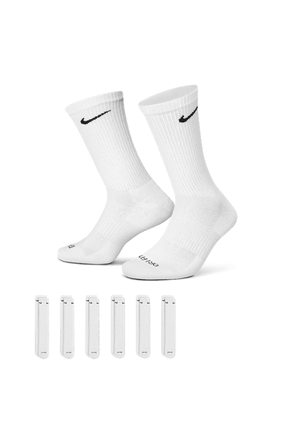 Everyday Plus Cushion Crew Socks 6-Pair Pack White/Black LG (US Men's Shoe 8-12, Women's Shoe 10-13)