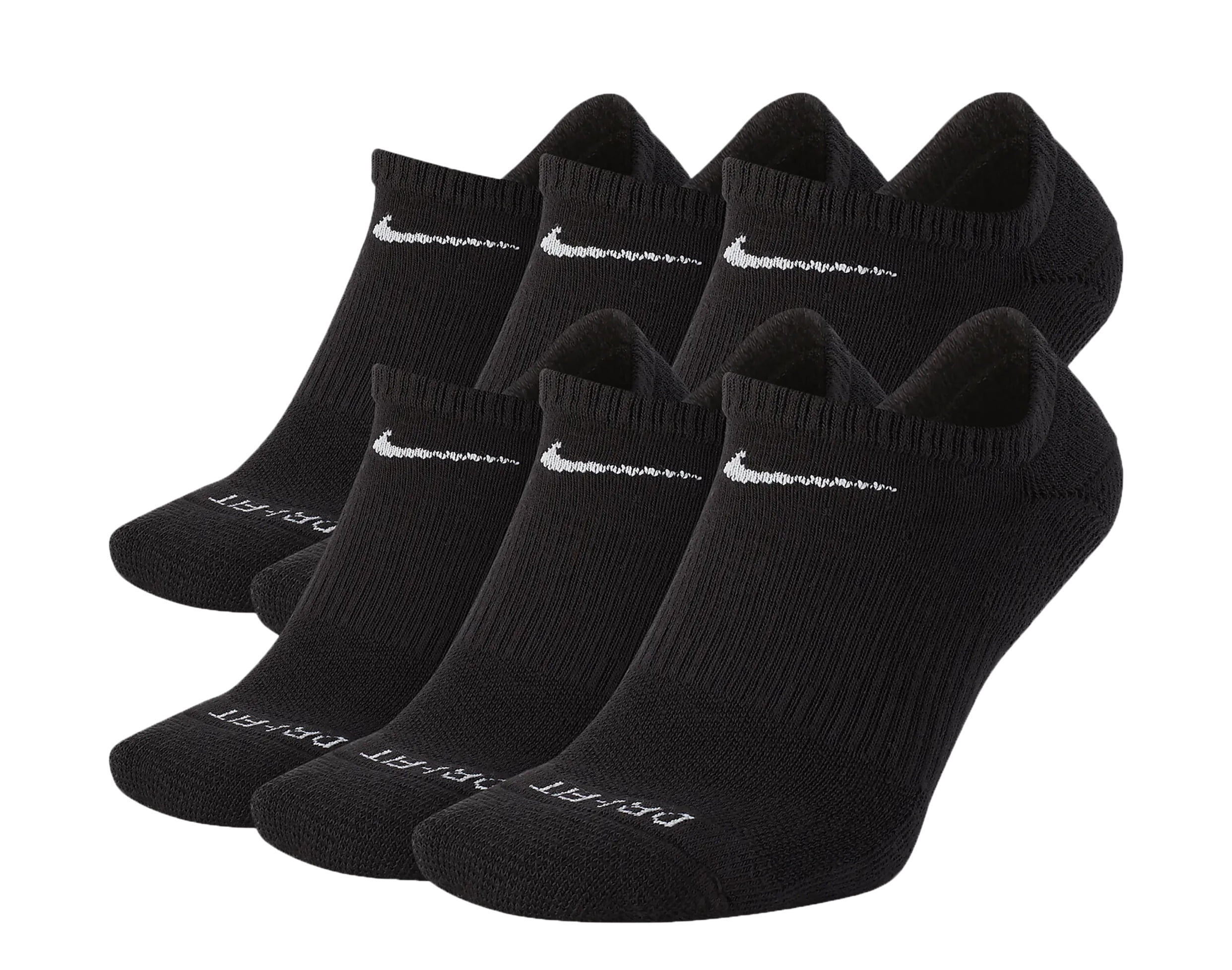 Nike Everyday Plus Cushion No Show 6 Pairs Mens Socks Size L, Color: Black/White