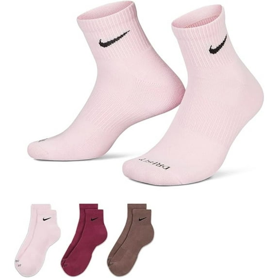 Nike Everyday Plus Cushioned Ankle Training Socks - 3 Pack, Pink/Rosewood/Plum, XL