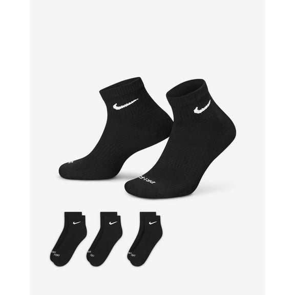 Nike Everyday Plus Cushioned Training Ankle Socks (3 Pairs) Black Sz Small (4-6 Wmn's / 3Y-5Y Youth)