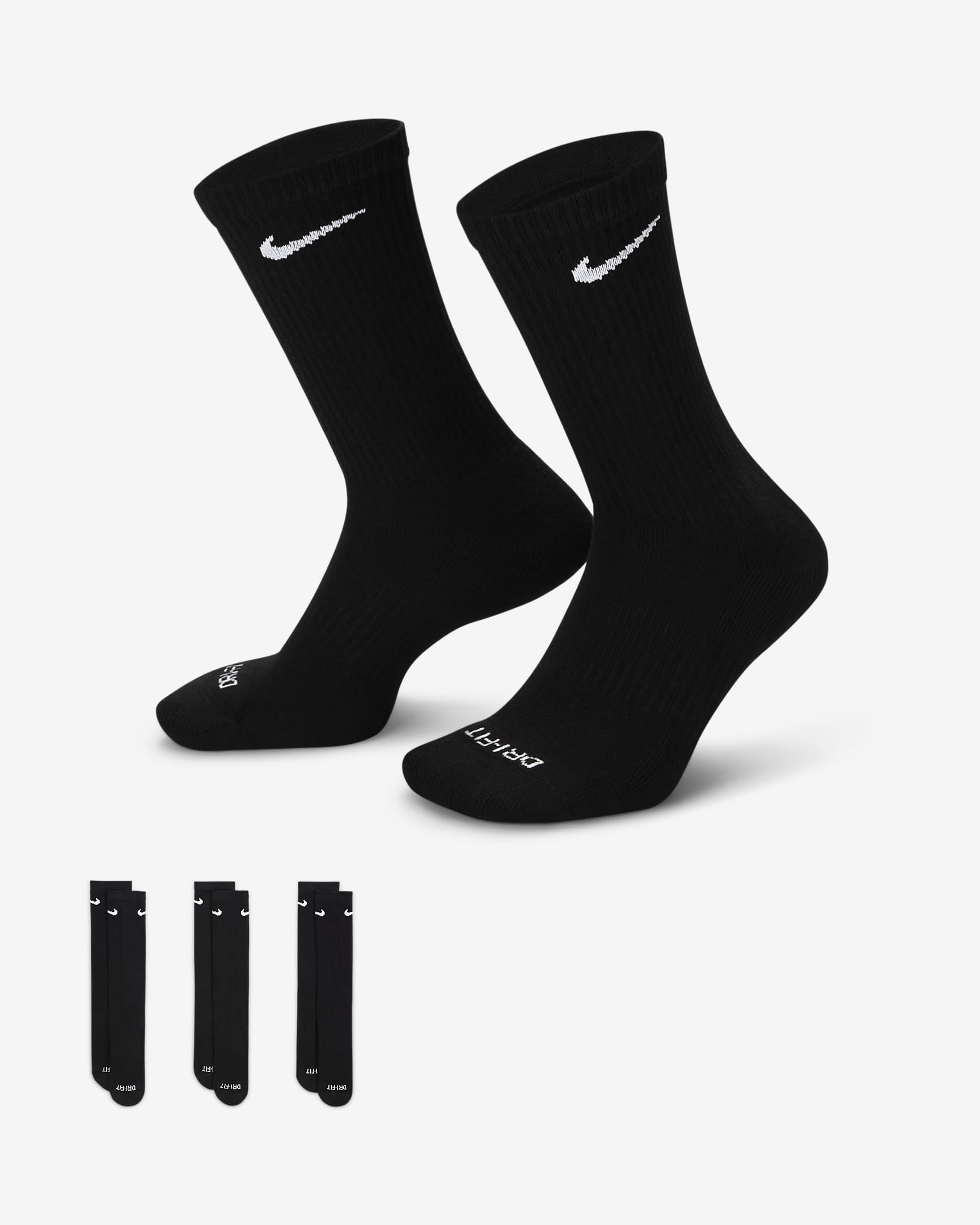 Nike Everyday Plus Cushioned Training Crew Socks (3 Pairs) Black Sz